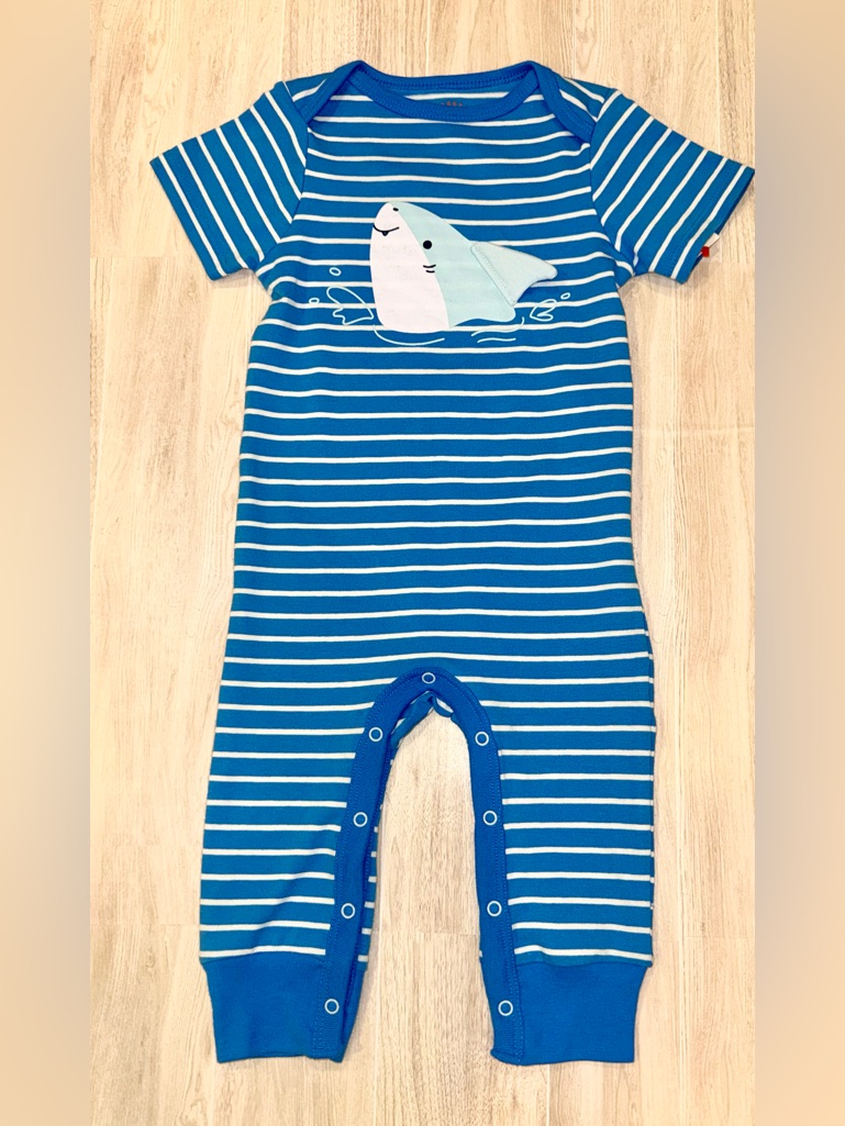Blue Striped Shark One-Piece Romper - 12 Months